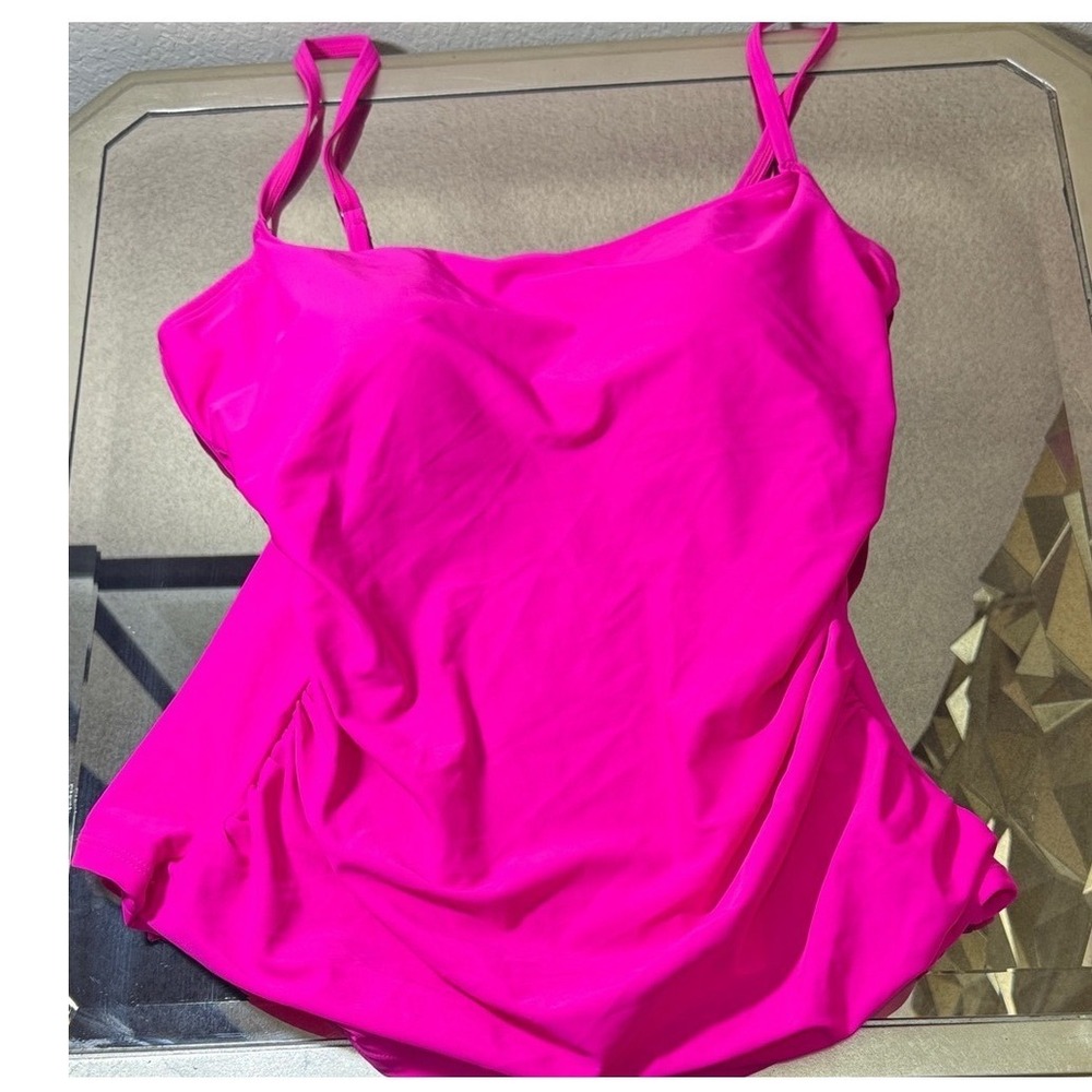 Eomenie Hot Pink Tankini Swim Top Ruched Padded Adjustable Straps XL Neon